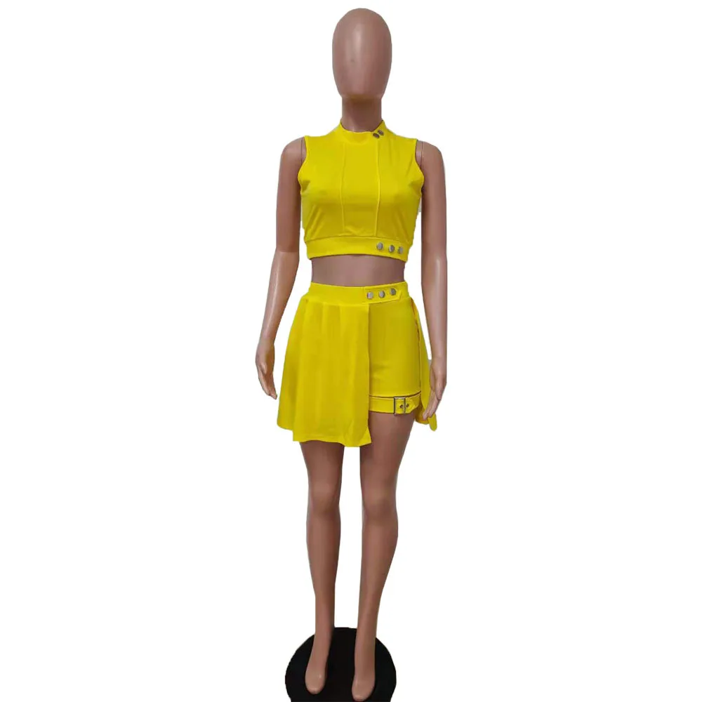 Conjunto de dos piezas de falda corta con cordones para mujer, traje informal, Top fruncido, trajes Hakama