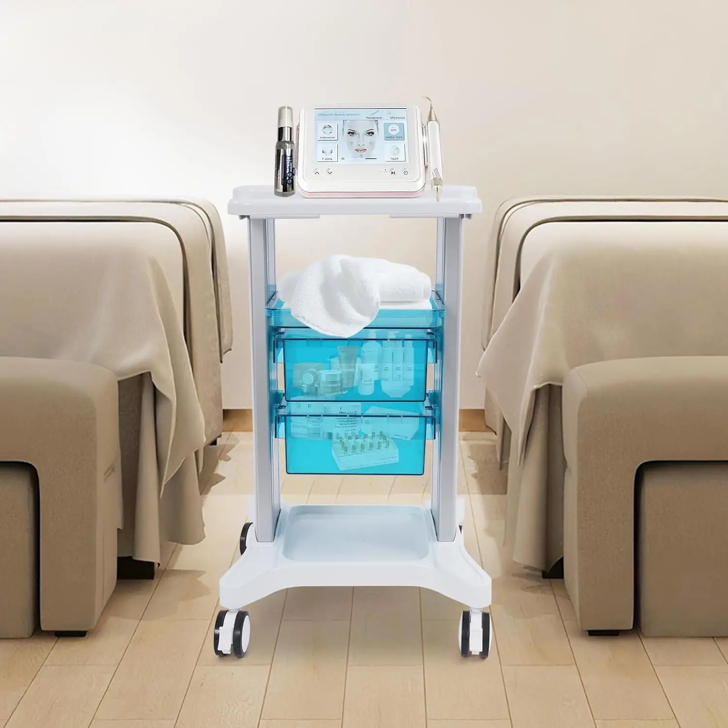 عربة ترولي طبية | عربة المستشفى رولينج لاب مع درجين | عربة المرافق المتنقلة مع عجلات وصينية | صالون التجميل S #2