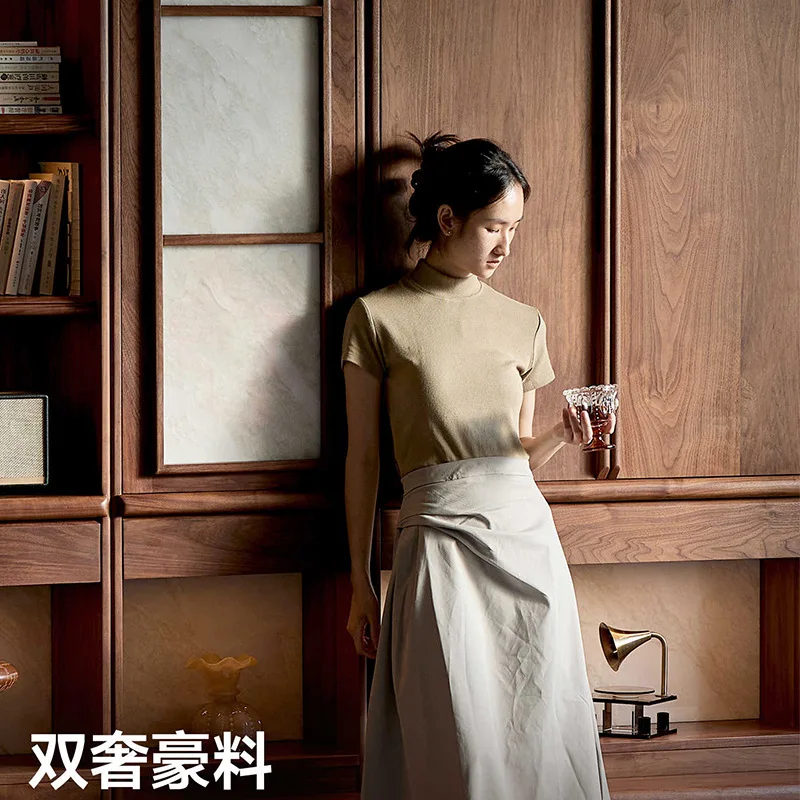 Furniture Wooden Card Seat Bookcase Integrated Whole Wall Full Wall Solid Wood Living Room Bookshelf Display Cabinet