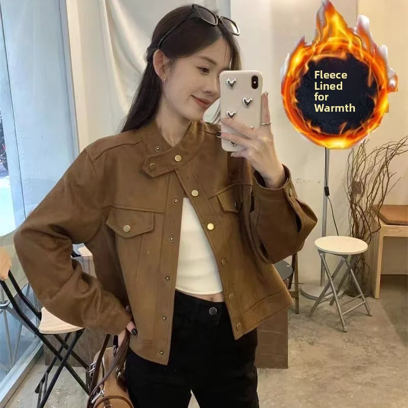 Thiened ort Jaet Donna Coreana Sle Vestibilità ampia Tessuto in poliestere Lungo colletto rialzato Chiusura con bottoni Autunno Inverno...