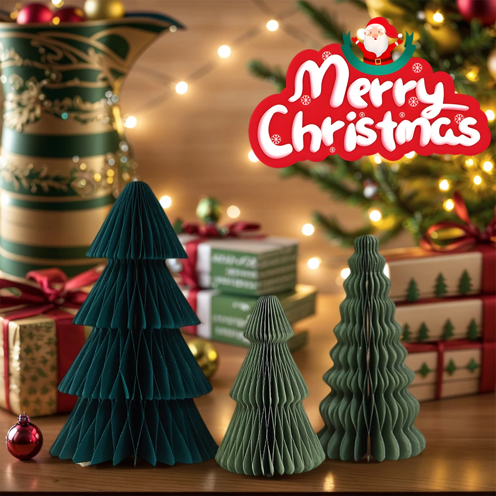 Bild 5: 3 Stücke Origami Weihnachtsbaum Ornament Wabenpapier Weihnachtsbaum Papier Weihnachtsbaum für Zuhause Neujahr Party Dekor