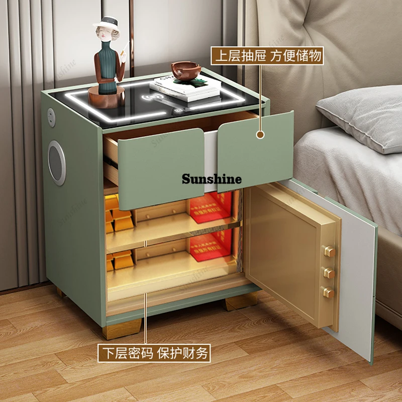 Smart bedside table with hidden safe integrated modern simple multi-function wireless charging light audio password lock