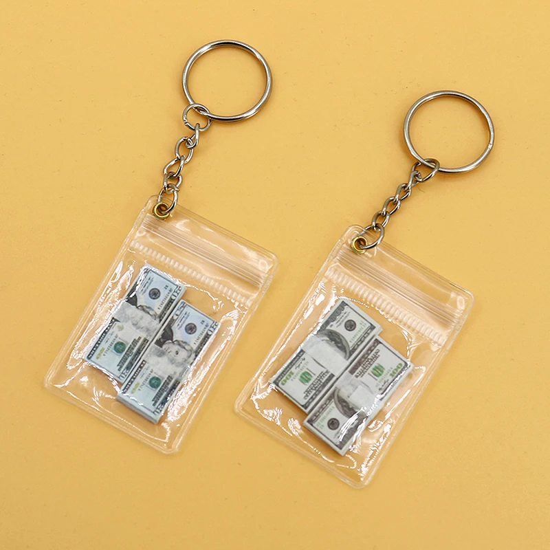 Dollar Bill Bag Charm Keychain Mini Clear Coin Money Bag Keychain Unique Handmade Backpack Charm Pendant Gift