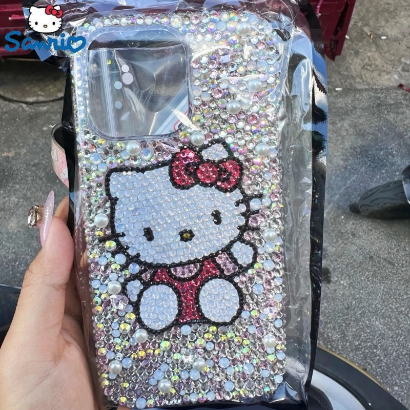 For phone 16 15 14 Pro Max phone 12 Phone 13 Case Xs Diamond-Embedded Cute Cartoon Hello Kitty Protective 12 Case Female