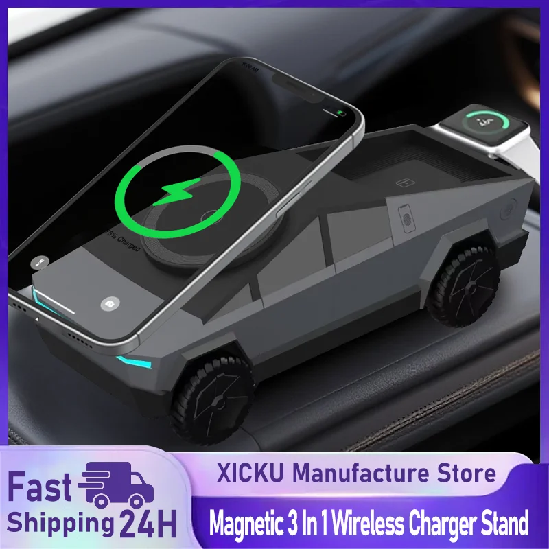 

Magnetic 3 In 1 Wireless Charger Car Phone Stand For Magsafe iPhone 16 15 14 Apple Watch 10~2 SE AirPods Pro for Gaming Charger