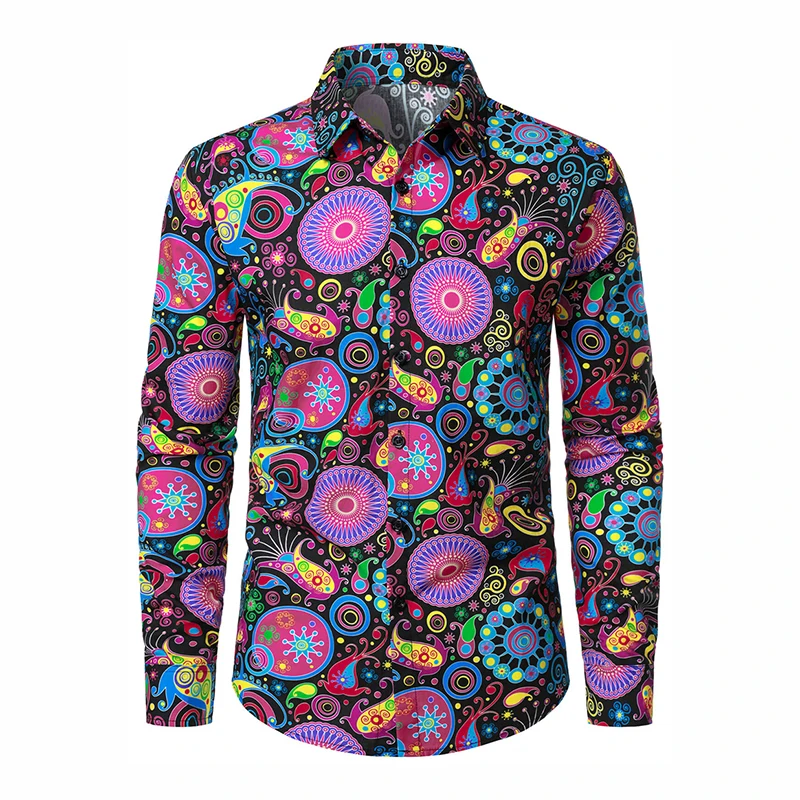 

80s Retro Polka Dots Formal Men Shirt 3D Print Design Long Sleeve Lapel Shirts Paisley Pattern Popular 2026 Holiday Art Shirt