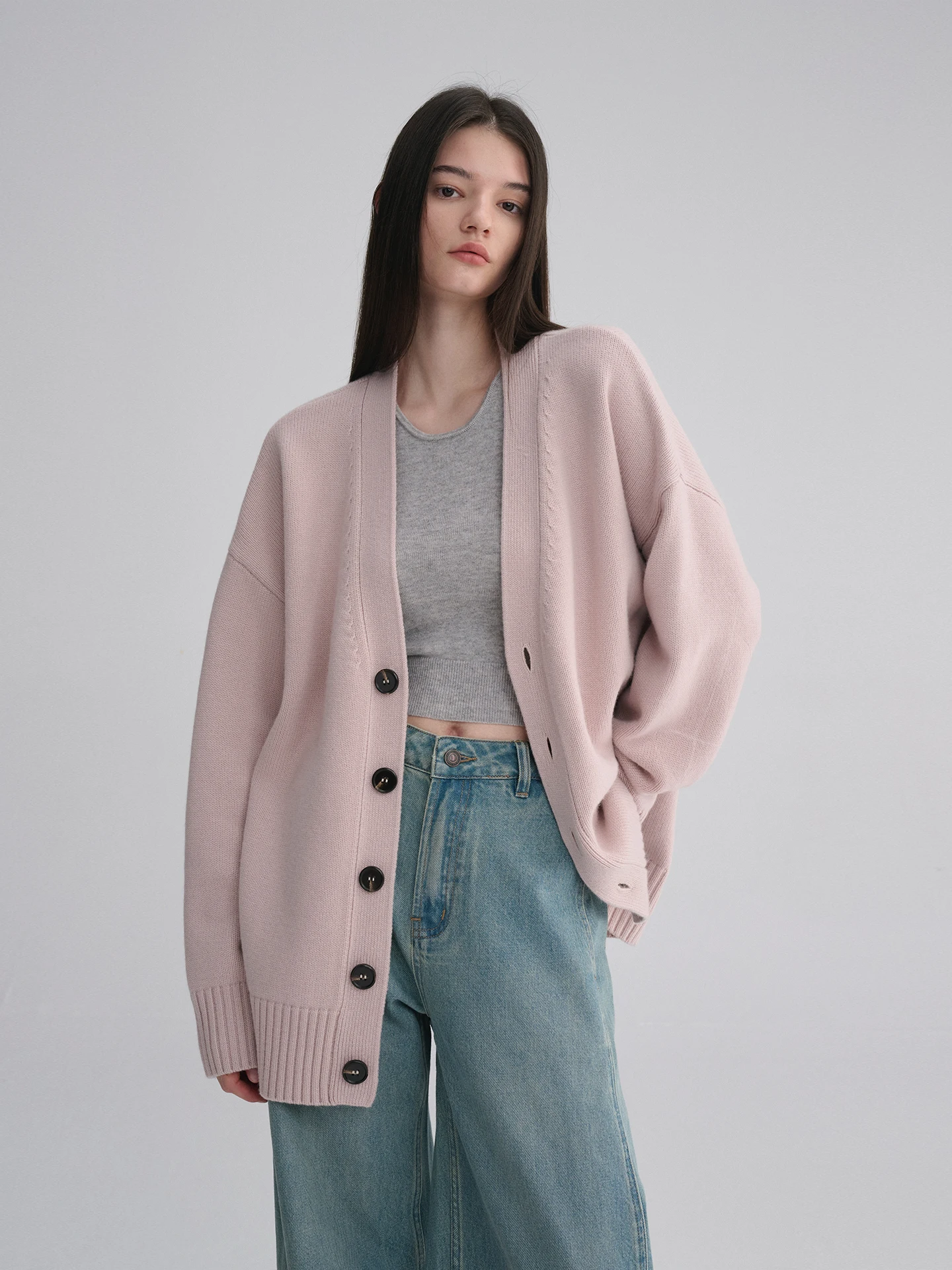 

Maison Cecile Heavyweight Camere Wool Knitted Open Cardigan Soft Thi Autumn Winter Women's Casual Sle Long Sve V-Ne