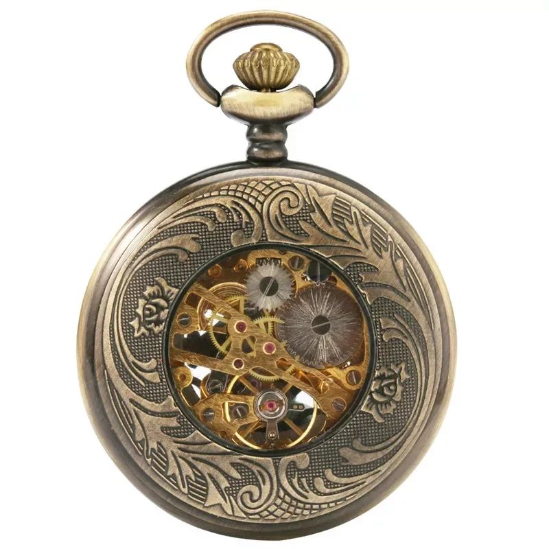 البرونزية خمر الجوف الصينية عقدة رجل إمرأة الميكانيكية اليد الرياح ساعة جيب Steampunk قلادة فوب سلسلة ساعة الهدايا Reloj