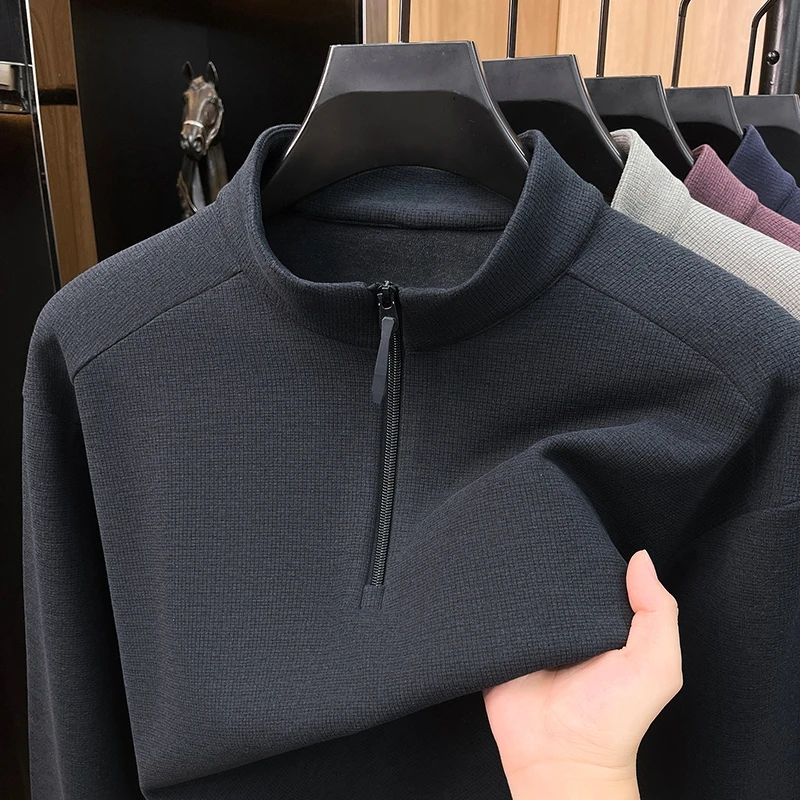 Men's high-quality stand-collar sweater fleece-lined long-sleeved pullover autumn and winter business casual men's top