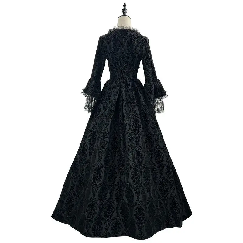 ชุดเดรสสไตล์ยุคกลาง แต่งผ้าลูกไม้แบบปะติด แขนกระดิ่ง แนวเรโทร สำหรับผู้หญิง ชุดการแสดงแนวชาติพันธุ์ ฤดูใบไม้ผลิ 2024 แบรนด์ Wi
