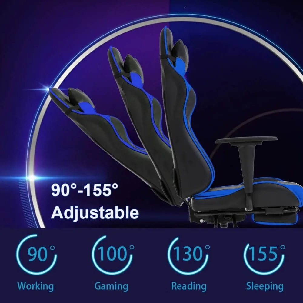 بيست أوفيس | كرسي ألعاب مريح | الأزرق | كرسي كمبيوتر مستلق مع دعم قطني، وسادة مسند للرأس، مساند قدم قابلة للتعديل #5