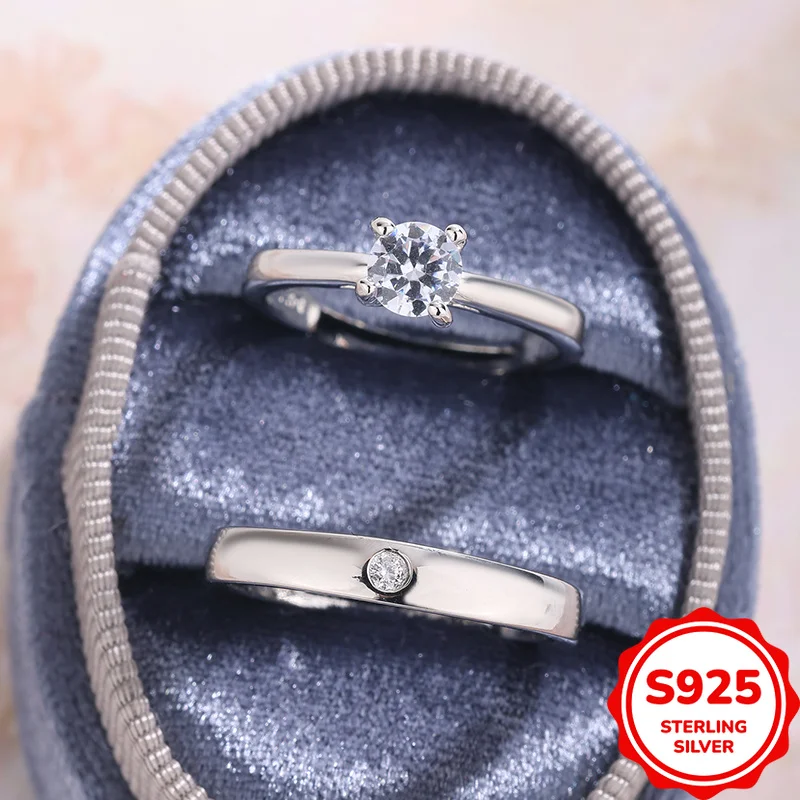 

Classic, Simple and Versatile Authentic S925 Silver Micropaved Round Zirconia Couple Engagement Ring