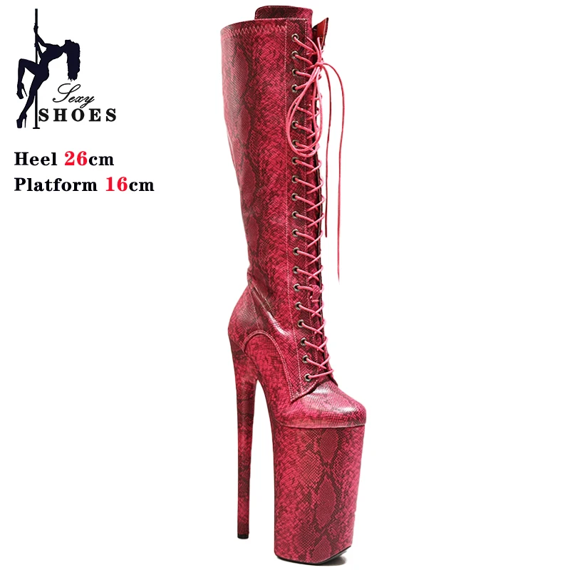 

Long Woman Boots Knee-High For Women Snake Pattern High-heels Model Show Shoes Waterproof Platform 26CM Pole Dance Stripper Shoe