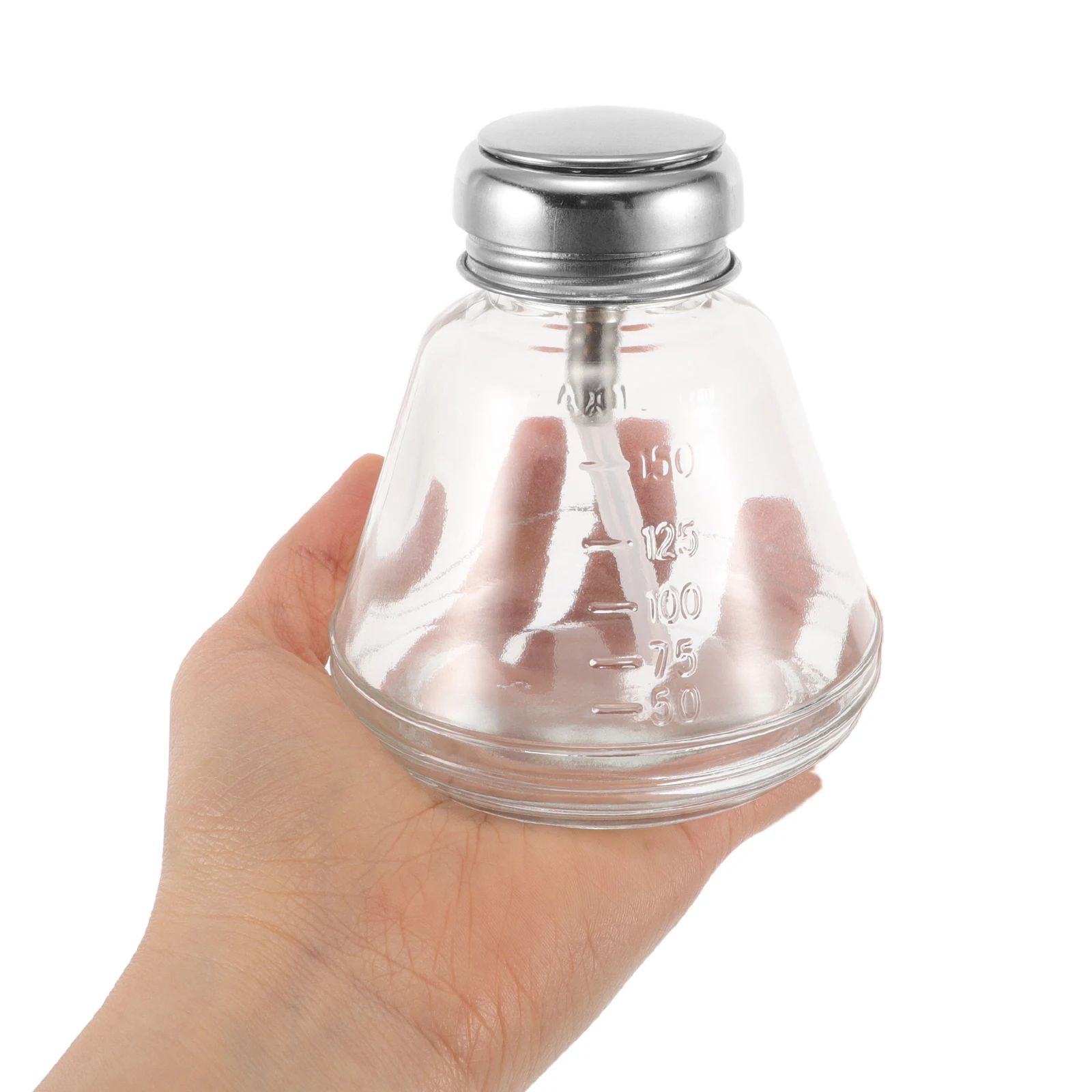 

Refillable Glass Nail Polish Remover Container with Pump Dispenser Clear Press Down Bottle for Efficient Liquid Control and