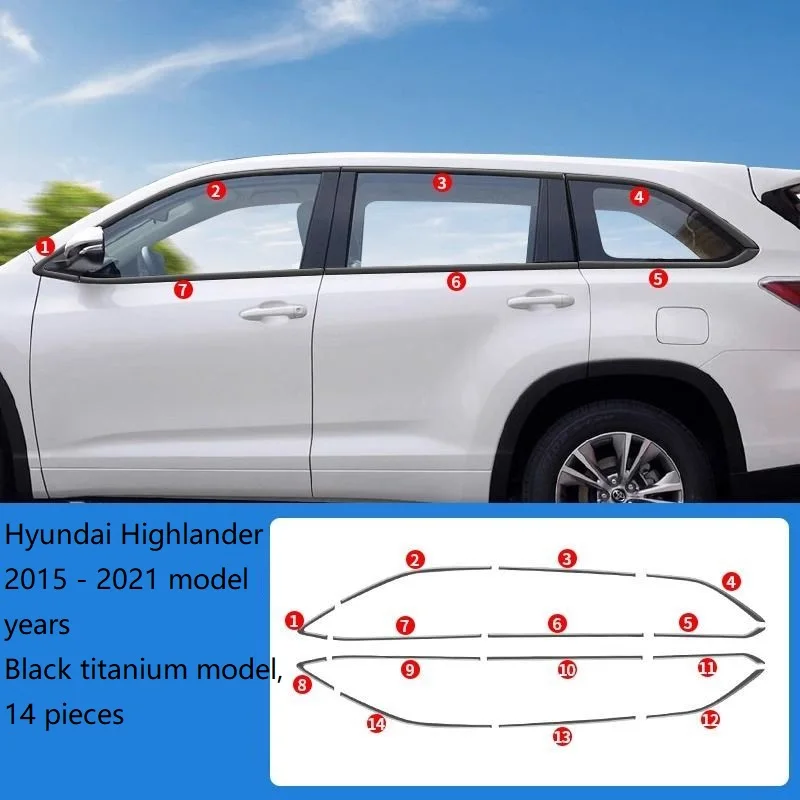 

Side Window Trim Chrome Delete Blackout Overlay Kit Pre-Cut Vinyl Compatible for Toyota Highlander 2015-2021