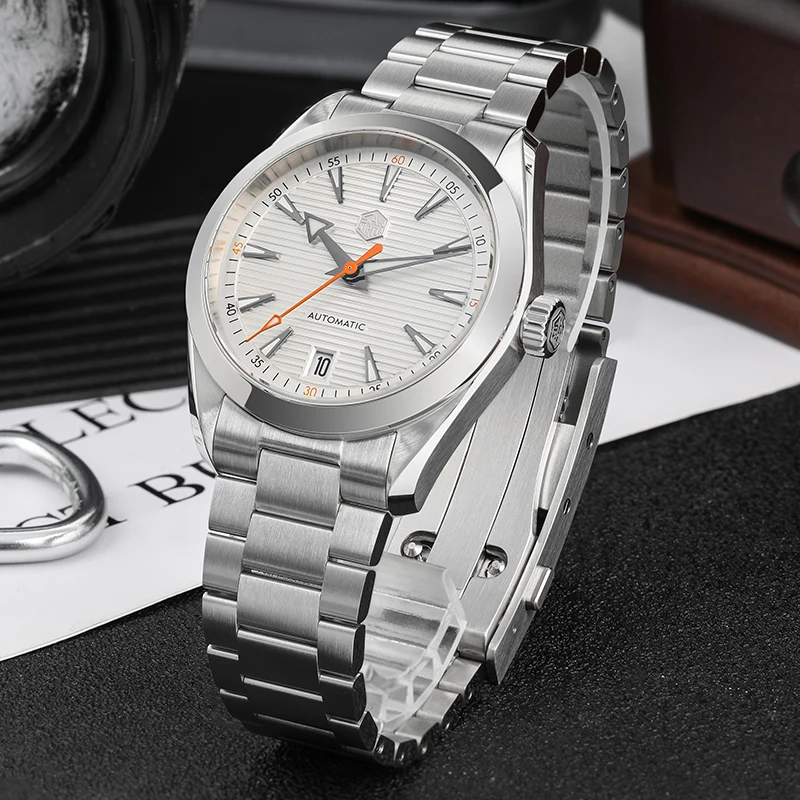 سان مارتن 38 مللي متر MOP الهاتفي الرياضة ساعة فستان فاخر الرجال NH35 الحركة التلقائية الميكانيكية ساعة اليد مقاوم للماء 100 متر SN0113W V2 #3