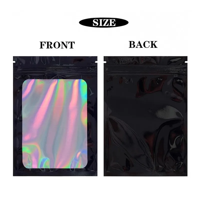 

100Pcs Holographic Ziplock Bags for Manicure Eyelash Display Earrings Ring Jewelry Storage Bag Plastic Laser Iridescent Zip Bags