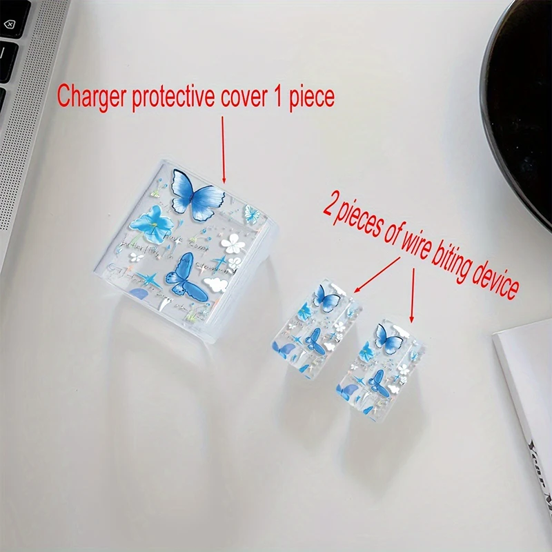 Cute Butterfly Charger Protective Cover, Suitable for iPhone Models 13, 14, 15, 16, Supports, 18W, 20W, Fast Charging, 3Pcs Set