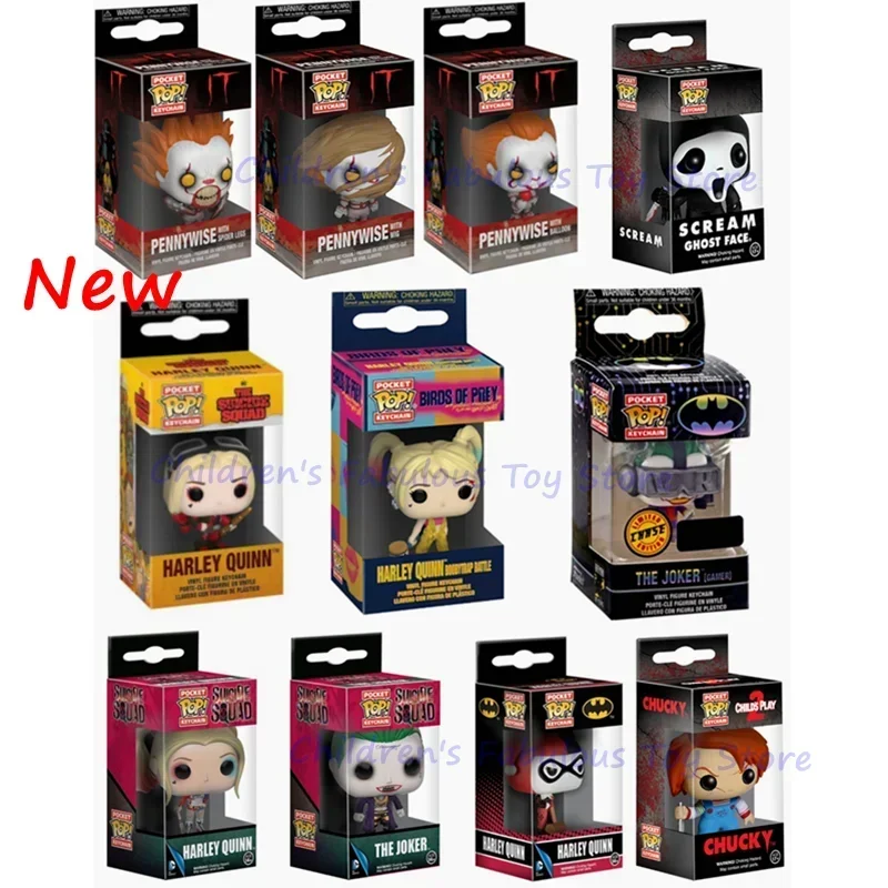 NOWOŚĆ FUNKO Kieszonkowe breloki do kluczy seria joker harley quinn Roller skating PENNYWISE chucky joker breloki do kluczy Figurka akcji Zabawki
