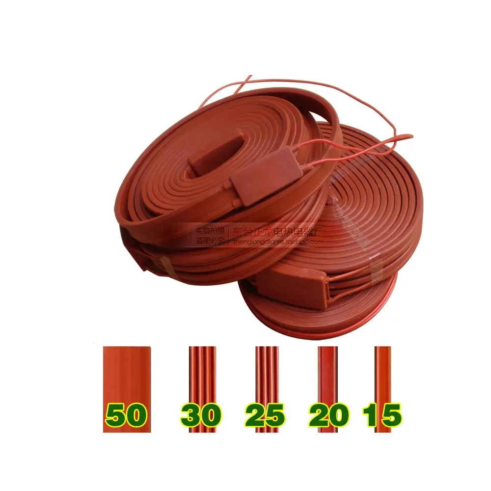 Imagem -02 - Metros de Comprimento Faixa Aquecedora de Silicone Flexível à Prova Dágua Proteção por Congelamento 12v 24v 110v 220v 15 25 30 50 mm 10 15 20