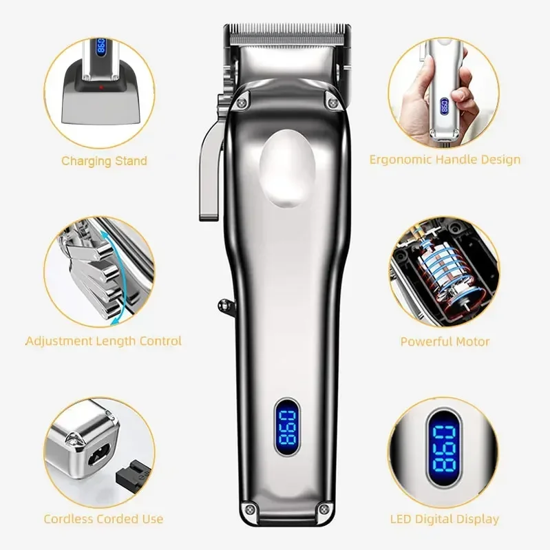 High Quality Lcd Power Display Electric Cordless Hair Trimmer Professional Barber Hair Clipper