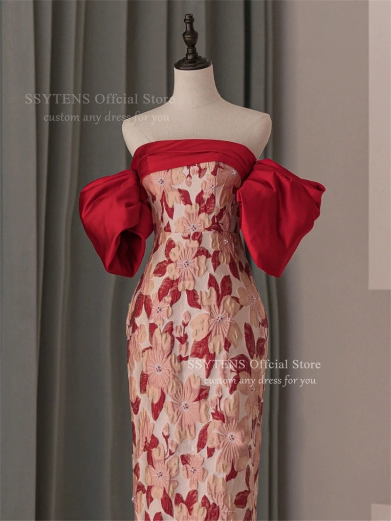 SSYTENS Off Shoulder Evening Dresses Floral Print Sexy Strapless Party Gowns Mermaid Luxury Long Wedding Party Dress Customized