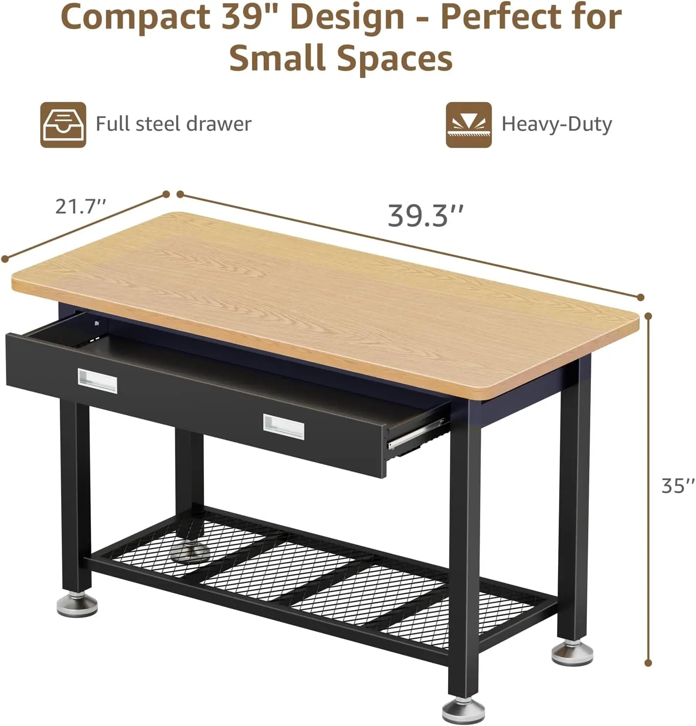 39 Inch Heavy Duty Work Bench Drawer Storage Garage Small Wood Top Metal Workbench Crafts 3D Printer Work Table Tool Chest Craft