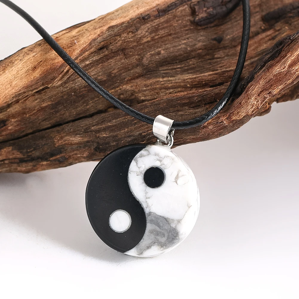 Natural White Pine Tai Chi Pendant Necklace Chinese Feng Shui Yin Yang Amulet Charm Rope Chain Auspicious Jewelry Gifts