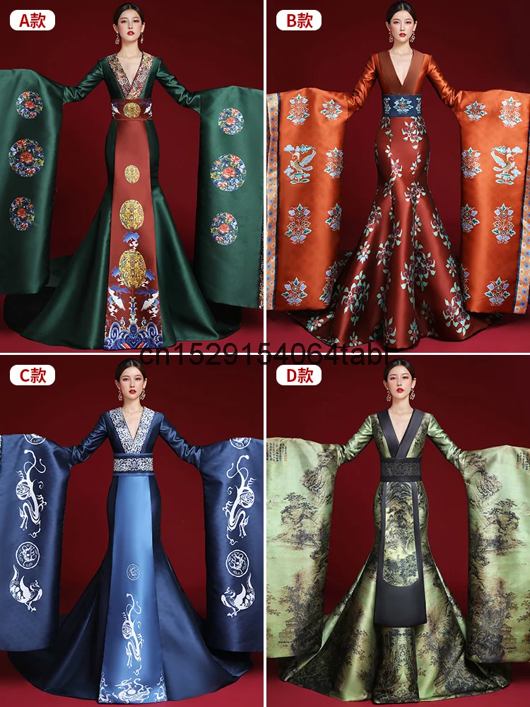 

Chinese Style Adult Exaggerated Atmosphere, High-end Performance Costumes, Hanfu Stage Host Dresses, Feminine Temperament Han Fu