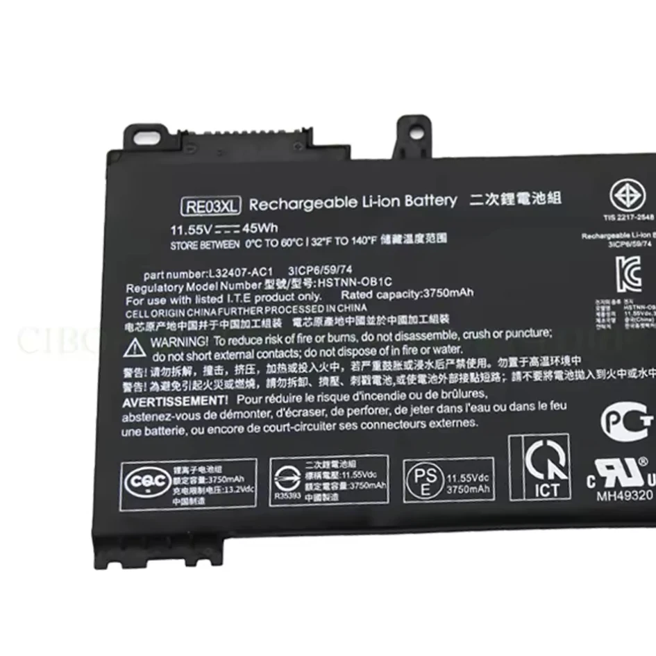 CP Genuine Laptop Battery RE03XL 11.55V 45Wh For ProBook 430/440/450/455 G6 ZHAN 66 Pro 13/14 G2 HSTNN-OB1C/DB9A/UB7R L32656-005