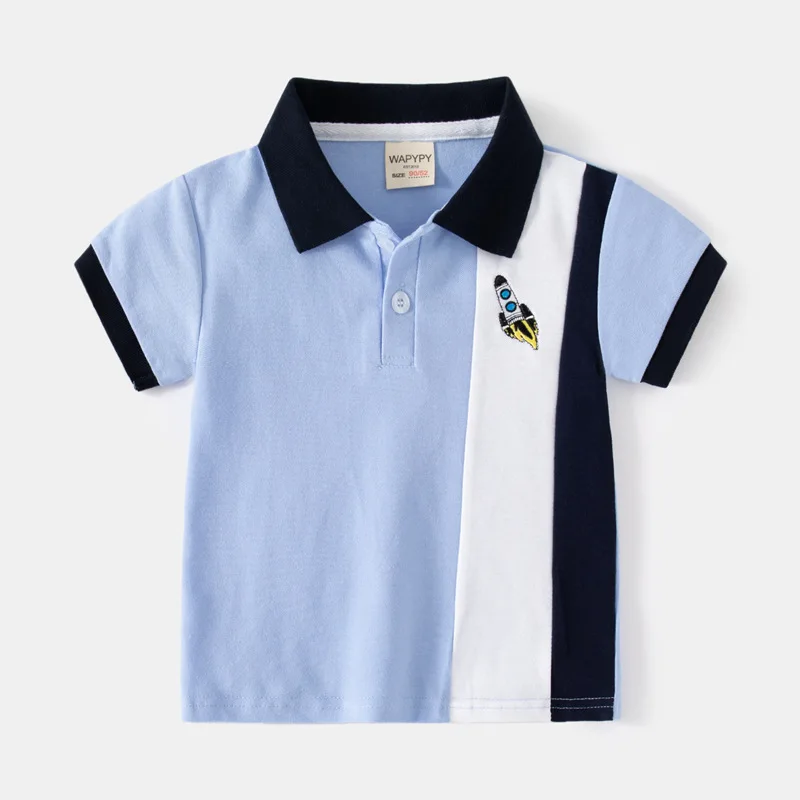 Kids Boy Polo T Shirt Toddler 1 to 2 3 4 5 6 7 Years Summer Boys Tshirt with Collar Blue White Splicing Children Shirts Fashion