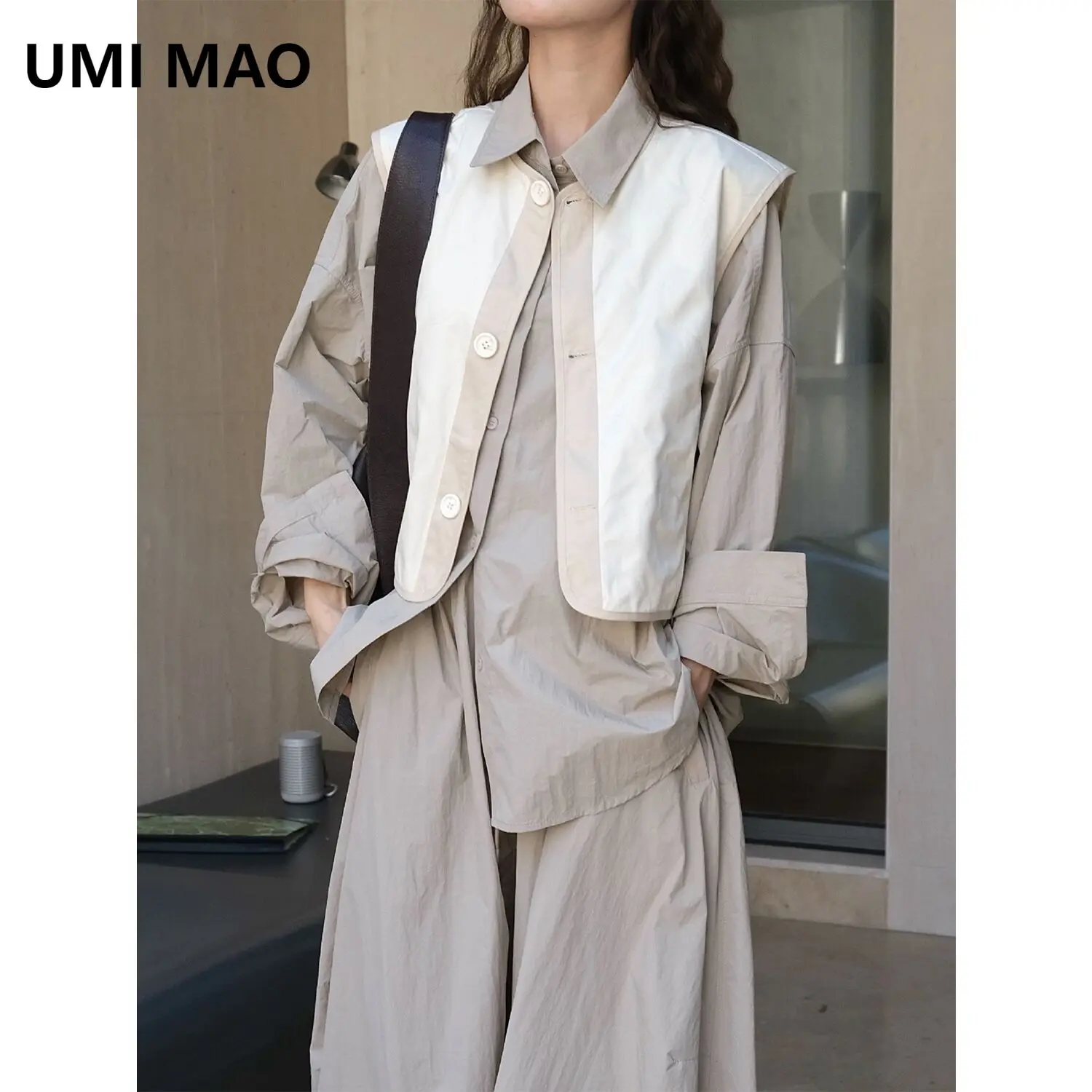 

UMI MAO Color Blocking Patchwork Vest Autumn New Japanese Retro Round Neck Flexible Silhouette Layered Casual Top For Women