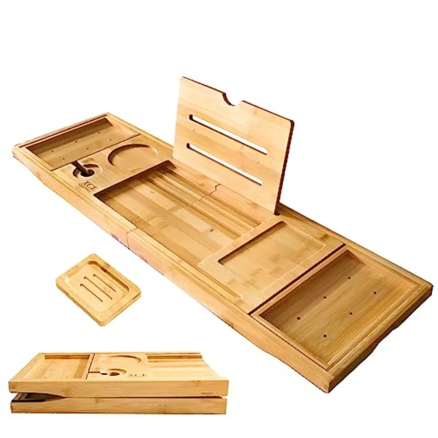 

Foldable Bamboo Bathtub Caddy Tray - Expandable to 41 Inches with Non-Slip Pads and Book Stand for Couples Luxury Bath