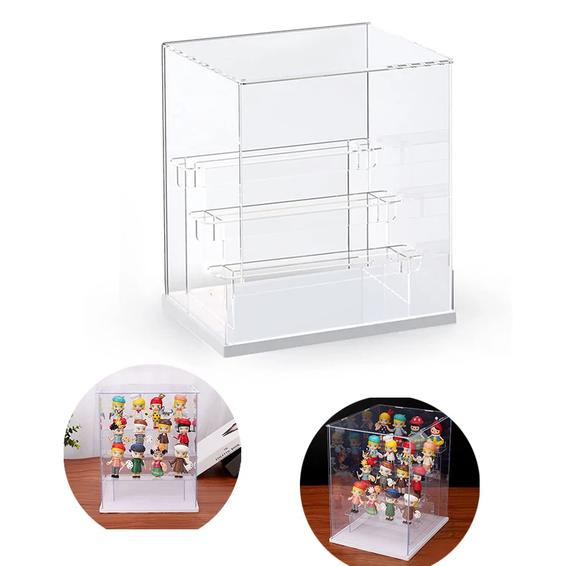 Acrylic Display Case Clear Showcase Storage Box with Door Ladder, 2-4 Tier Dustproof Protection Stand for Figures Pop Toys