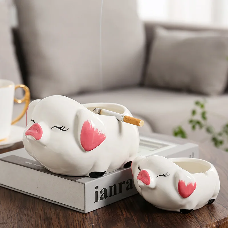 Creative Cartoon Piglet Ceramic Ashtray, Cute Piglet Figurine, Household Cigarette Ash Storage, Household Ceramic Storage Box