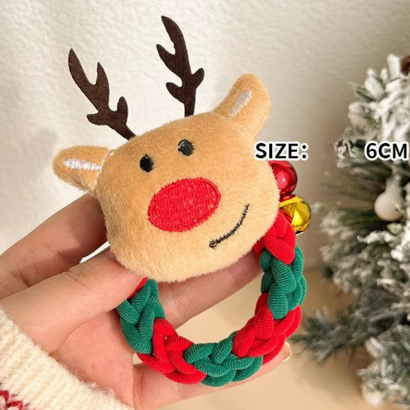 1Pcs Cartoon Deer Cookie Claus Elk Christmas Braided Hair Rope Cute Girls Hair Bands New Year Party Akcesoria