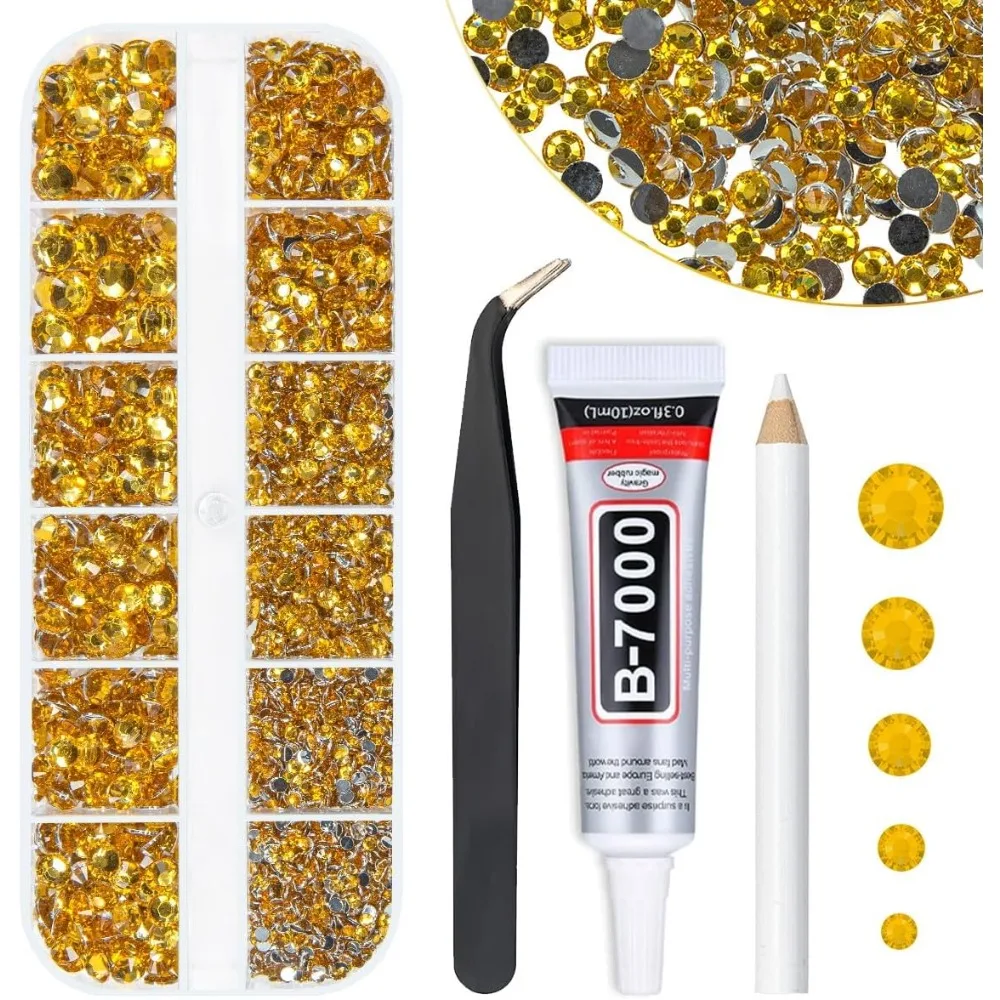 

Golden Yellow Crystal Flatback Rhinestones for Nails Face Eyes Makeup Tumblers Crafting Diamonds Gems Resin Stones 2mm 3mm 4mm 5mm 6mm with B7000 Jewelry Glue