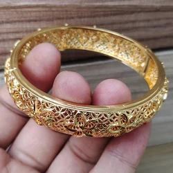 Annayoyo 6CM Gold Color Dubai Bangles for Women Ethiopian Bracelets Middle East Wedding Jewelry African Gifts