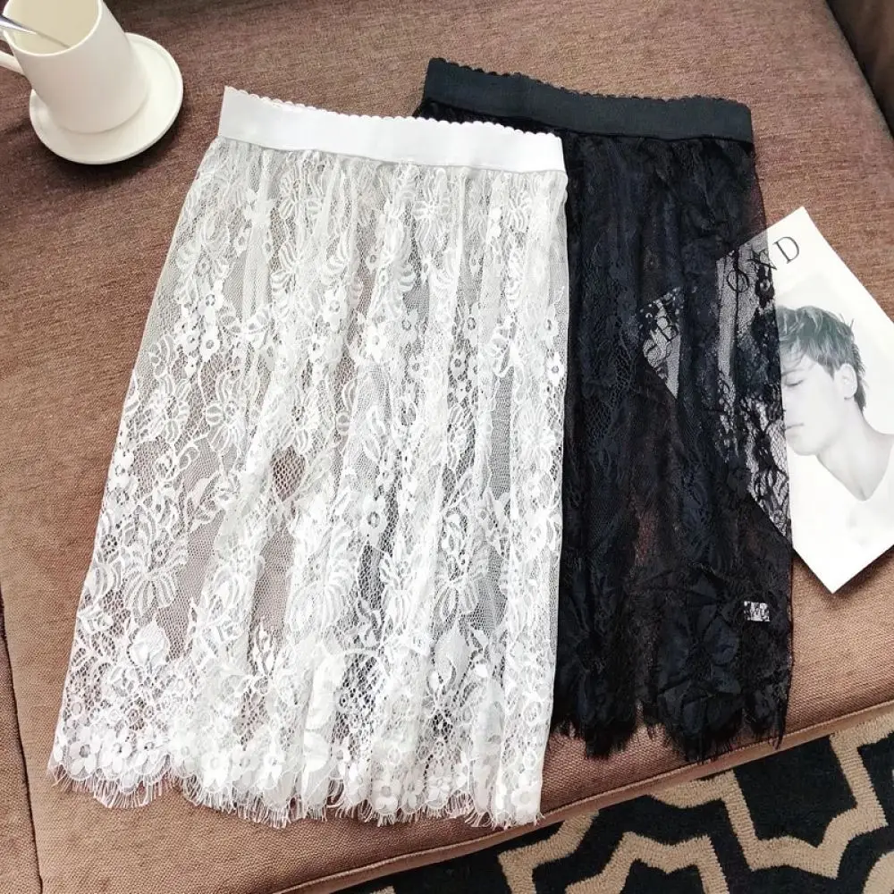Breathable A Line Lace Mesh Underskirt For Cheongsam Long White Petticoat Elegant Women Slip Skirt Inner Dress Base Clothing
