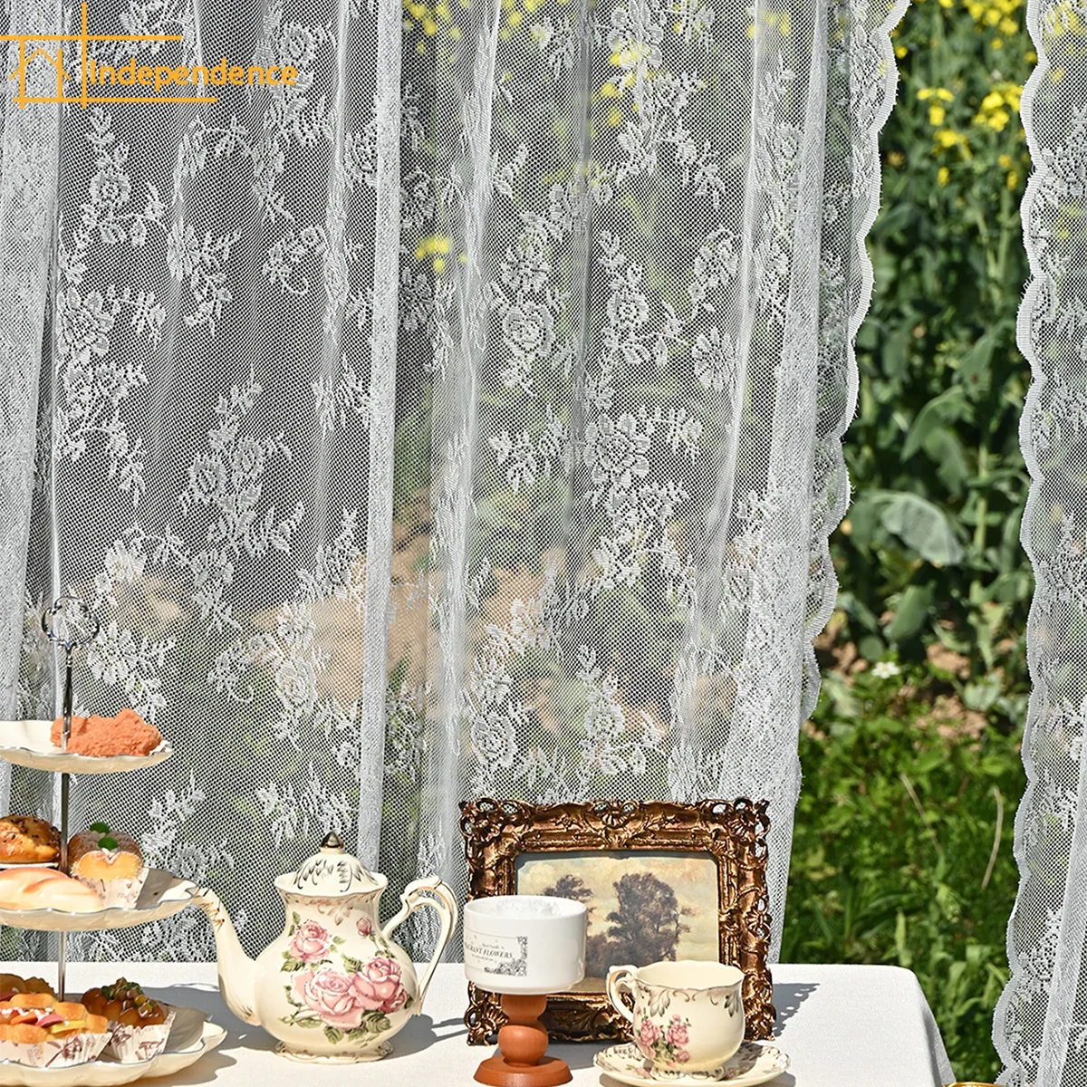 

Lace Screen White Embroidered Window Screen Curtains for Living Room Bedroom French Window Balcony Floating Window Customized