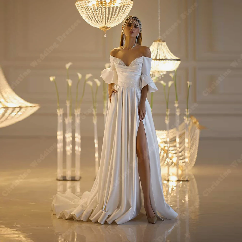 Robe De mariée trapèze brillante, épaules dénudées, sans manches, dos nu, robe De fiançailles, Banquet, personnalisée