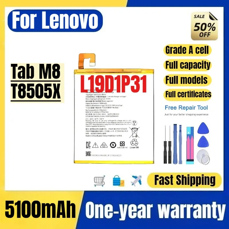 L19D1P31 for Lenovo Tab M8/T8505X Tablet Battery High Quality High Capacity Battery Replacement Bateria Grade A Cell with Tools