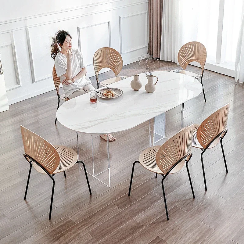 Modern Designer Rock Plate Dining Table Acrylic Oval Suspension Transparency Dining Table Fashion Furniture Tavolo Pranzo FYDT image 3