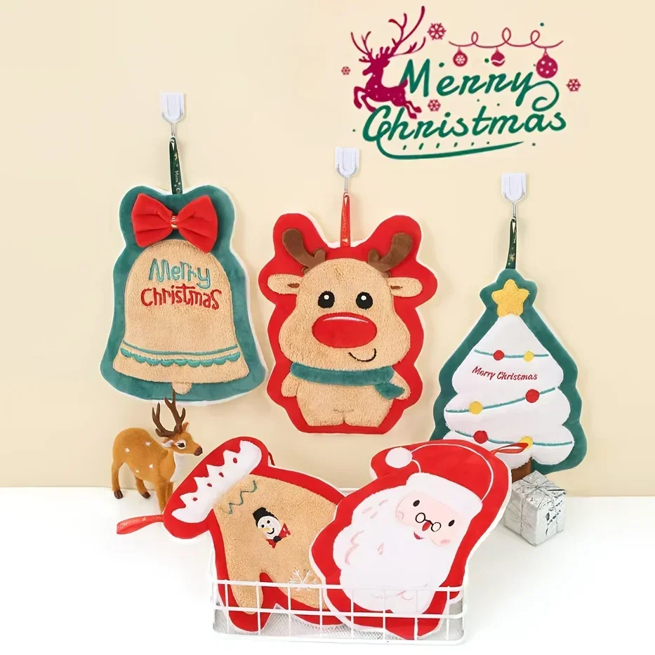 Santa Claus Reindeer Cartoon Cute Hand Towels, Suitable for Kitchen, Bathroom, Christmas Decoration, Super Absorbent Non-Fuffing
