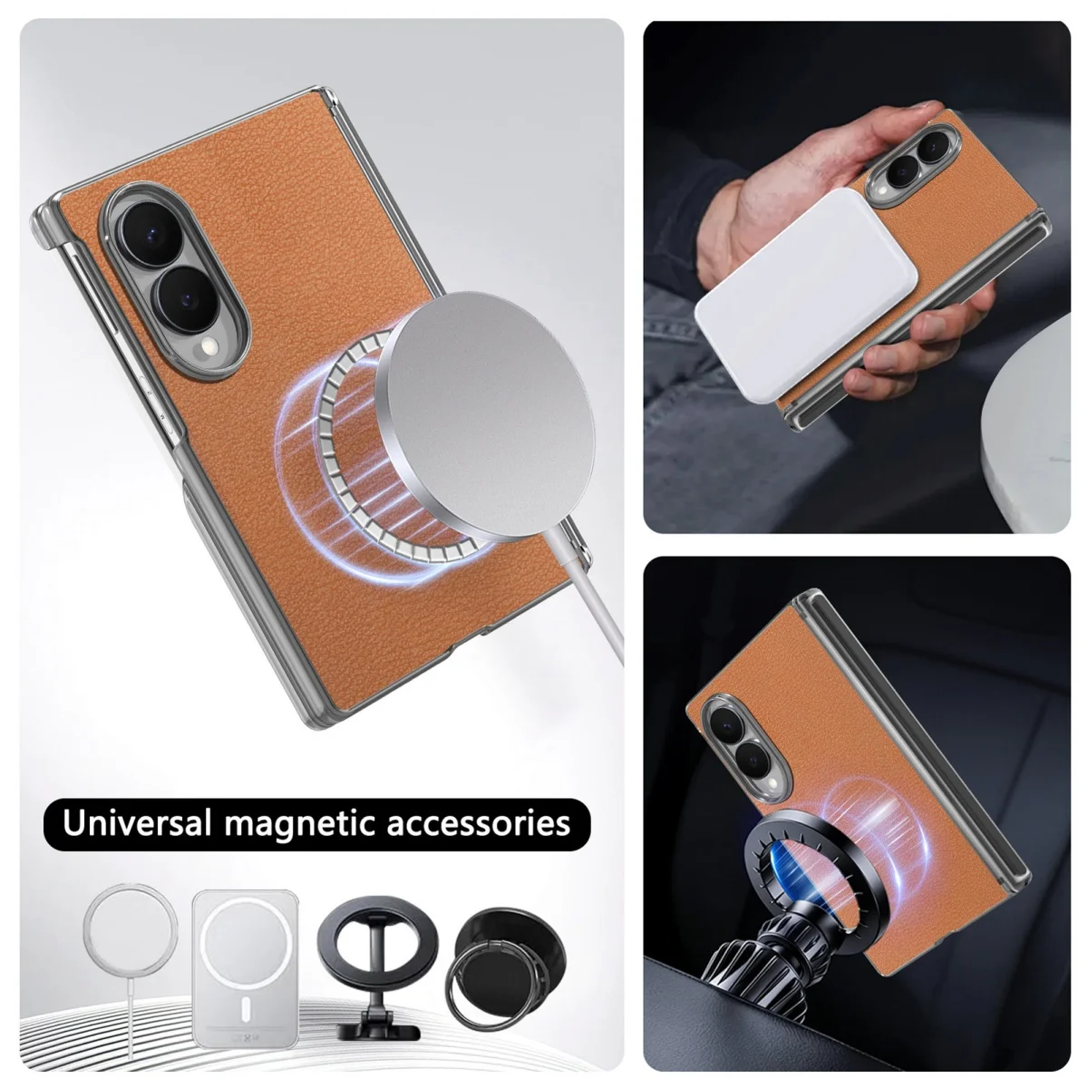 Funda Protectora Magnética con Bisagra para Magsafe para Samsung Galaxy Z Fold 8 Ultra 7 6 5 4 Fold8, Funda de Cuero con Carga Inalámbrica