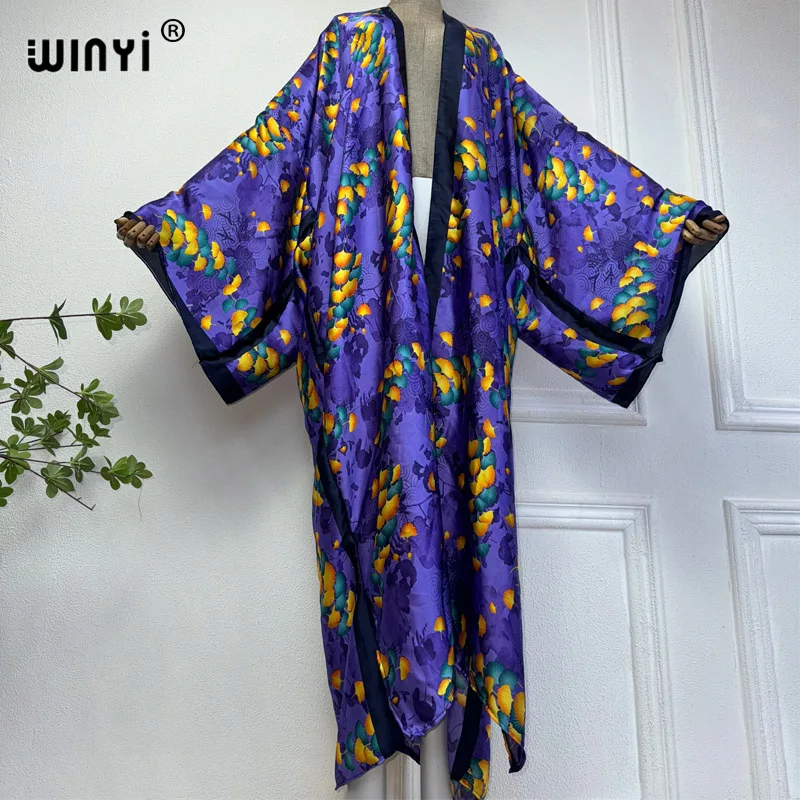 WINYI letnie kimono afrykańska sukienka z nadrukiem plaża boho elegancki kardigan seksowna wakacyjna stroje plażowe dla kobiet na plażę