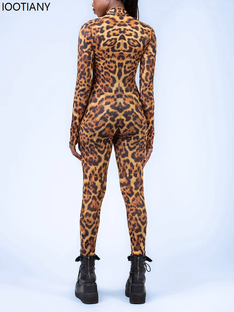 Halloween Leopard Print Cosplay Women Jumpsuit Animal Theme Party Zentai Suit Unique Morphsuit Festival Bodysuit Rave Outfit New