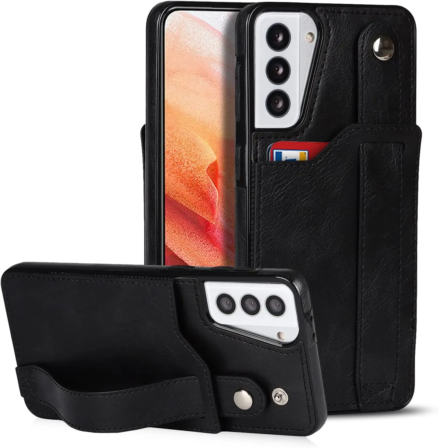 Wallet Case for Samsung Galaxy S22 Series PU Leather Card Slot Case with Stand Strap Hand Holder Shockproof Slim Back Protective