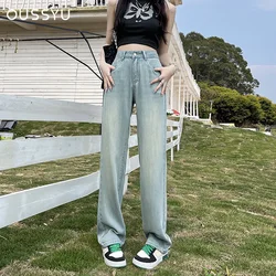 Summer Lyocell Jeans woman High Waist Straight Loose Wide Leg Pants Fashion Y2k Casual Streetwear Female Pants Baggy Trousers