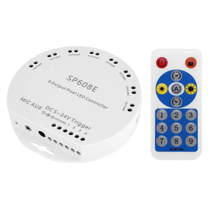 

Контроллер музыки AB11-SP608E DC5V-24V WS2812B с Bluetooth и приложением, с пультом ДУ, 8 каналов SP602E, 4 канала WS2811, WS2815 для светодиодных лент